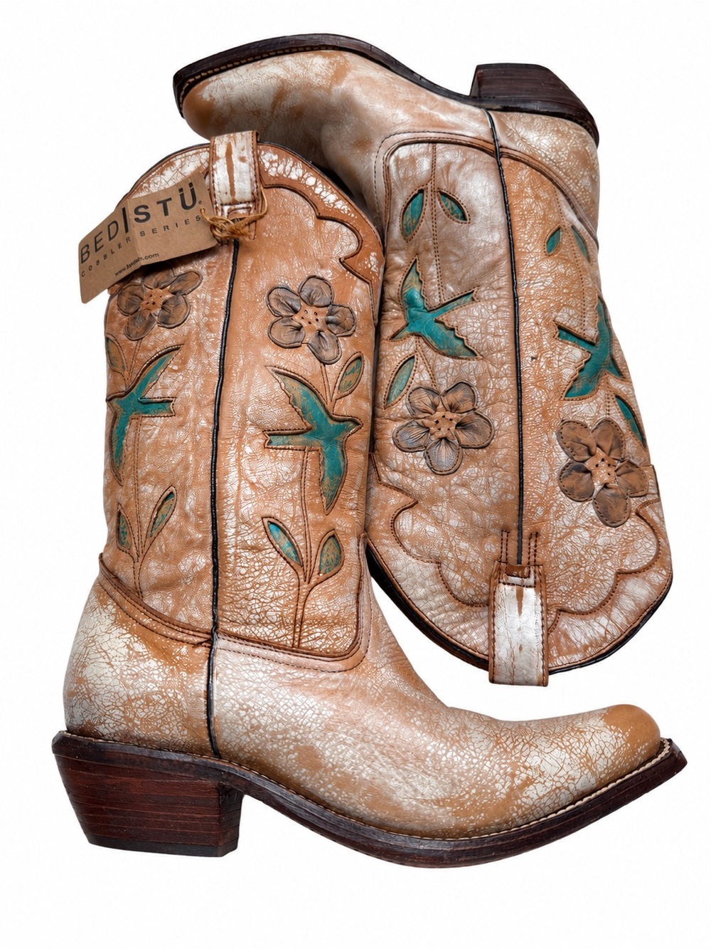 BED|STÜ Valencia Cowboy Boots Floral Dove Western Size 8.5 BNWT Rare $695 - Picture 2 of 13